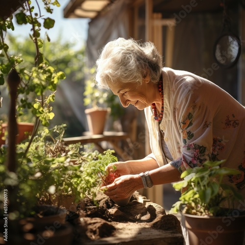 Happy Senior Woman Working in Garden, Elderly Retired Hobby and Calm Lifestyle Concept