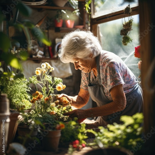 Happy Senior Woman Working in Garden, Elderly Retired Hobby and Calm Lifestyle Concept © Made360