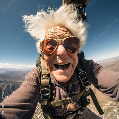 Old Woman Grandma Skydiver, Thrill Seeker, Adrenaline Junkie