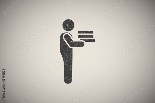 Boy books carry school pictogram icon vector illustration in stamp style