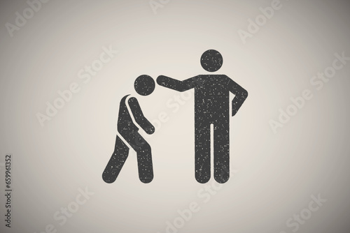 Teacher boy cry angry student pictogram icon vector illustration in stamp style