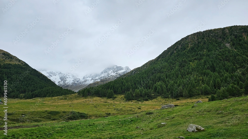 landscapes of Livigno winter ski center and summer tourism, in Valtellina in the province of Sondrio in Lombardy, in August 2023