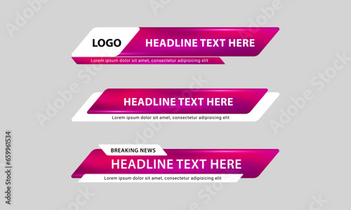 Lower third banner templates for Television, Video and Media Channels. Modern headline bar layout design vector