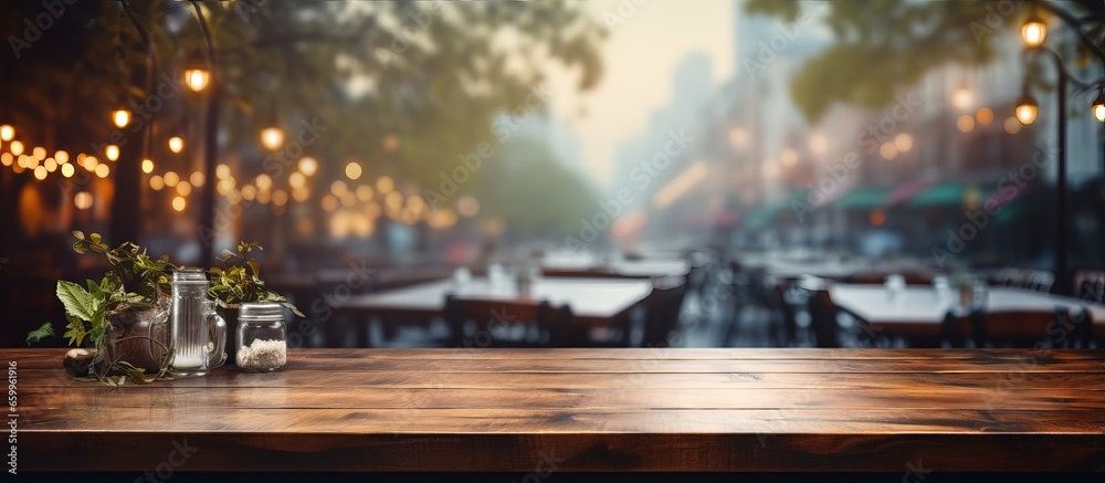 Blurry background with a tabletop restaurant
