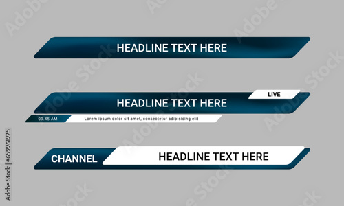 Set of broadcast news lower third banner templates for Television, Video and Media Channels. Futuristic headline bar layout design vector