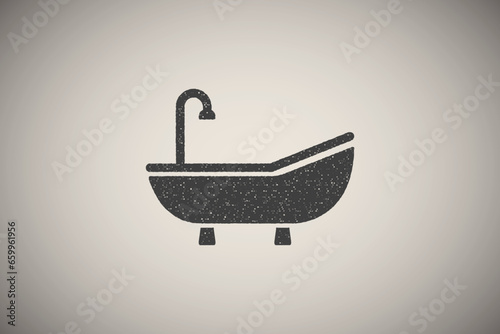 Bathtub, shower icon vector illustration in stamp style
