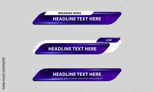 Set of broadcast news lower third banner templates for Television, Video and Media Channels. Futuristic headline bar layout design vector