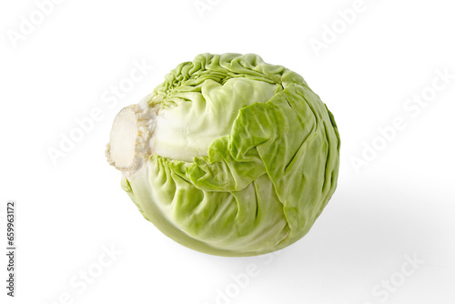 A head of fresh white cabbage isolated on a white background. Beautiful quality cabbage for the menu © OneBit