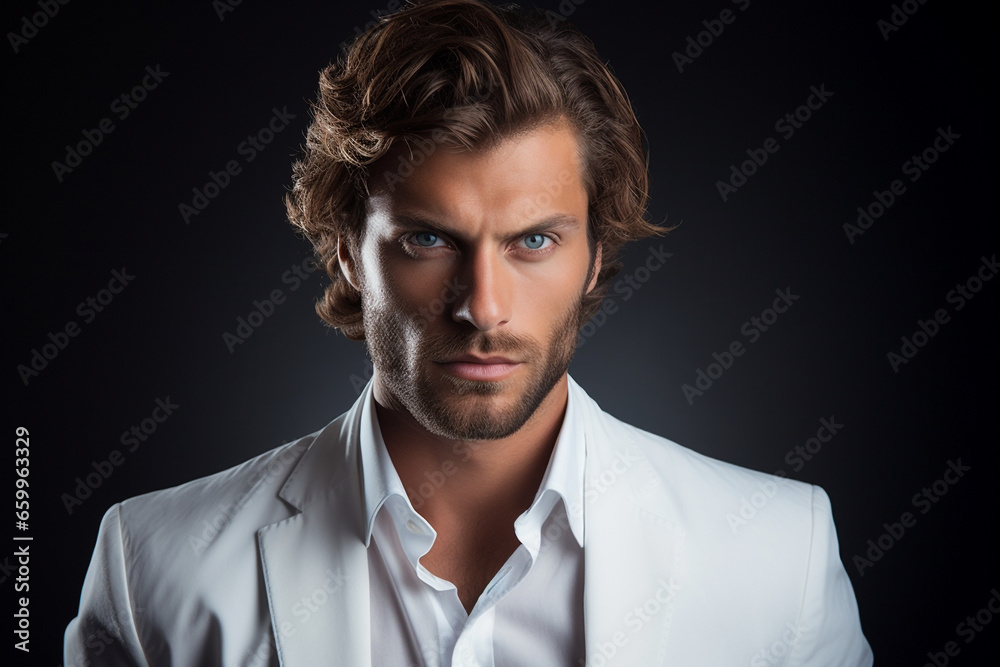 Fashion and style concept. Beautiful man fashion close-up studio portrait. Generative AI Fashion and style concept. Beautiful man fashion close-up studio portrait. Generative AI