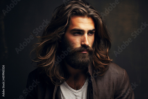 Fashion and style concept. Beautiful man fashion close-up studio portrait. Generative AI © Rytis
