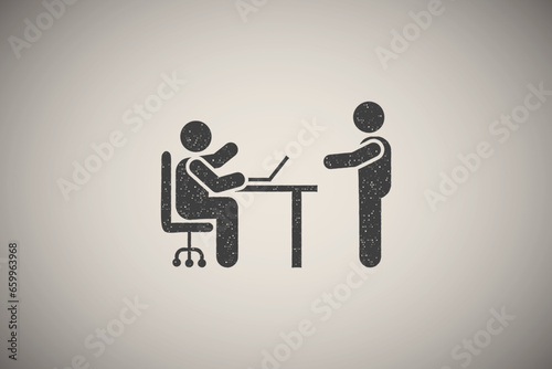 Office, job, ask icon vector illustration in stamp style