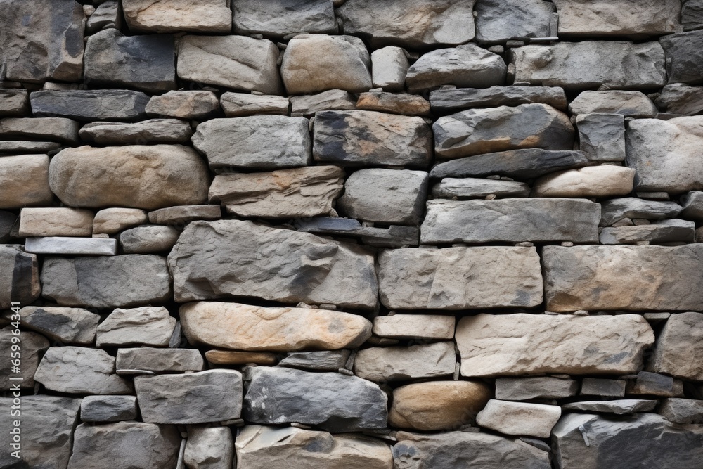 close-up of a well-designed dry-stack stone wall