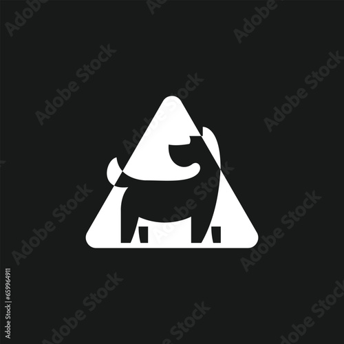 warning dog with triangle icon logo vector template