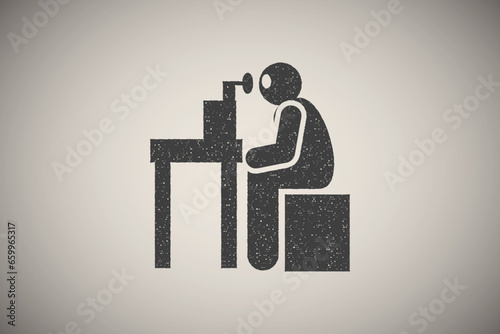 Patient, cancer icon vector illustration in stamp style