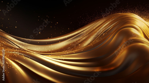 Gilded Opulence: A Mesmeric 3D Artistry of Melted Gold Chrome Foiled Liquid Waves in an Abstract Elegance with Shining Hues