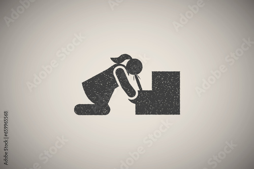 Puke, throw up, girl, vomit icon vector illustration in stamp style