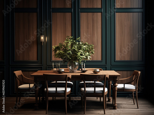 A blend of aesthetics and function in dining room. AI Generation.