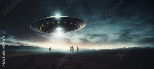 UFO, alien, sighting and conspiracy with spaceship by ufo abduction, hovering motionless in the air, Unidentified flying object, alien invasion, extraterrestrial life, space travel, blurred image