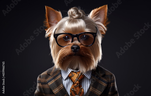 yorkshire terrier in a suit