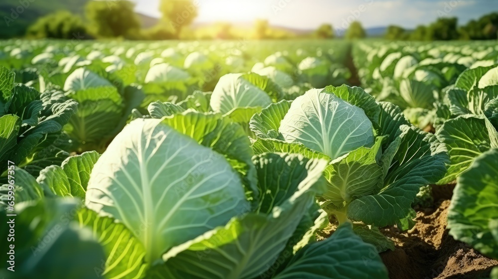 Background witn Big cabbage field. Ripe harvest on a Farm or Greenhouse. Background witn Big cabbage field. Ripe harvest on a Farm or Greenhouse.