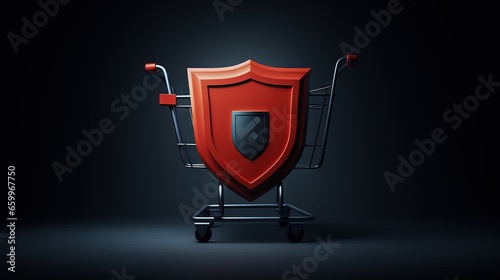Shield with shop cart icon, costumer safety symbol