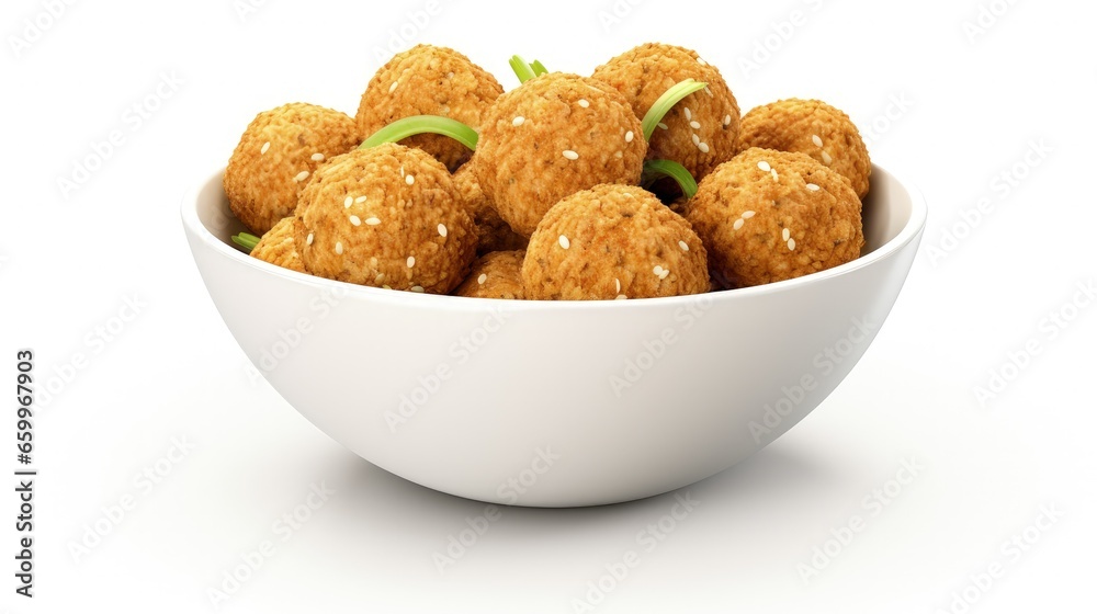 bowl of organic fried falafel balls isolated on white background, halafel