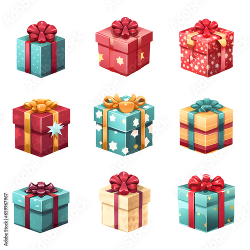 Set of gift boxes for important days, birthday gift boxes, Valentine's Day, anniversaries, New Year's Day, Christmas on a transparent background.