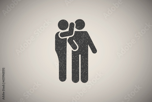 Two man, gossip, secret icon vector illustration in stamp style