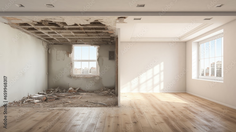 empty room before and after renovation - home refurnishment