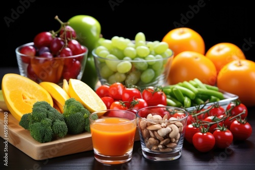 fruit and vegetable assortment near sugary snacks