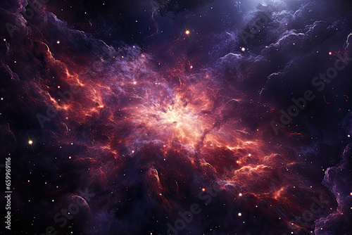 Multi-color purple and orange cosmic nebula.
