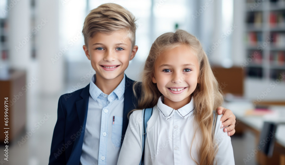 portrait of two children in classroom portrait of two children in classroom