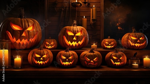 Candle lit Halloween pumpkins