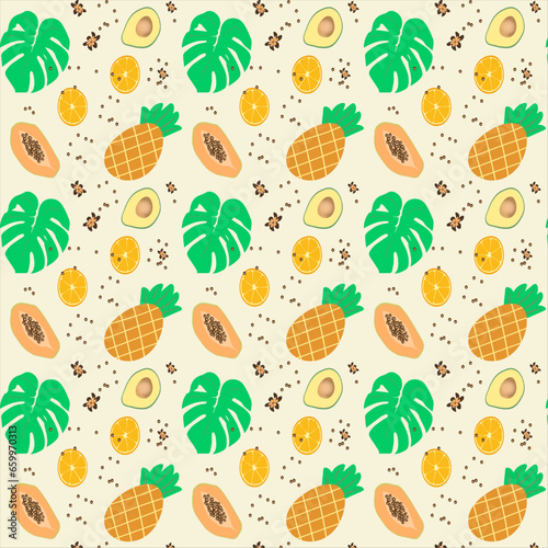 seamless pattern with fruits on a beige background