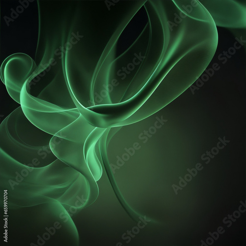 abstract green smoke - Dark green background - Green abstract - Curves and lines - Generative AI