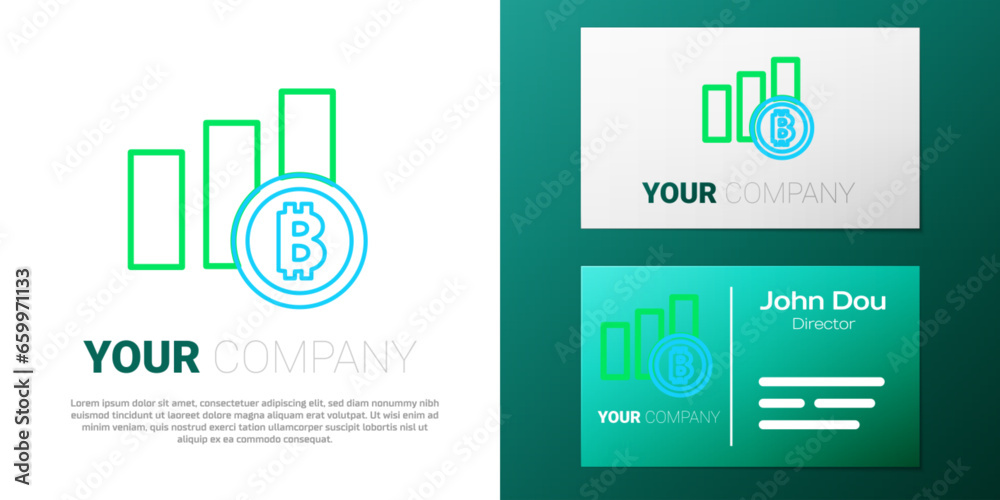 Fototapeta premium Line Pie chart infographic bitcoin icon isolated on white background. Diagram chart sign. Colorful outline concept. Vector