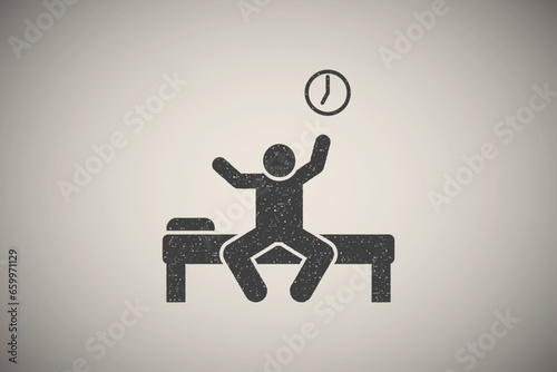 Wake up, student icon vector illustration in stamp style