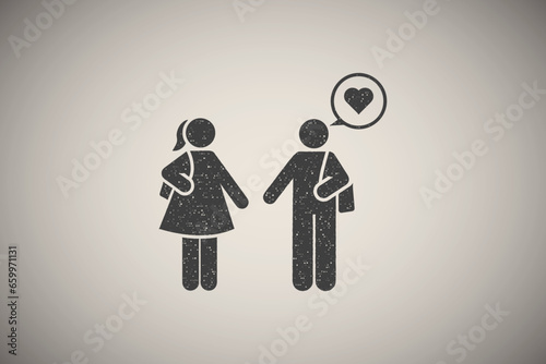 In love, man, woman, student icon vector illustration in stamp style