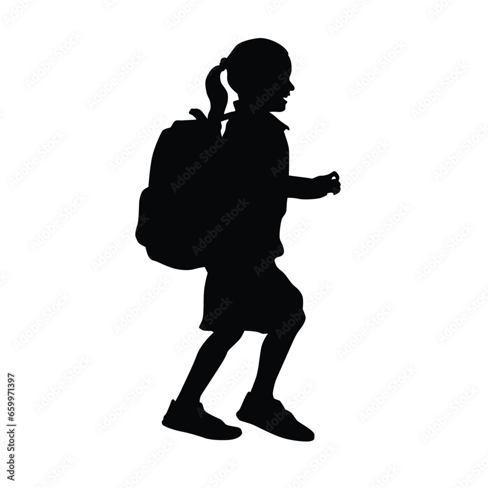 Silhouette Of Child Carrying A Bag Going To School