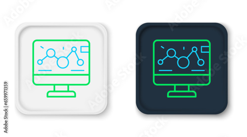 Line Genetic engineering modification on laptop icon isolated on white background. DNA analysis, genetics testing, cloning. Colorful outline concept. Vector