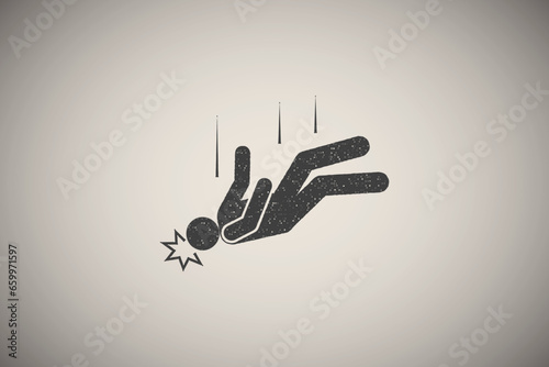 Man, fall, slip, knock icon vector illustration in stamp style