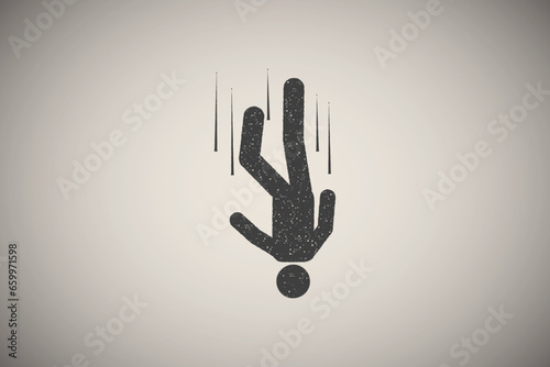 Man, free fall, high, suicide icon vector illustration in stamp style