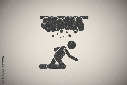 Smoke, man, stifle icon vector illustration in stamp style