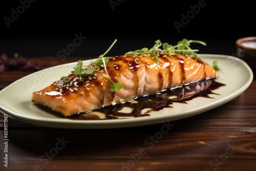 salmon fillet glazed with honey and soya sauce