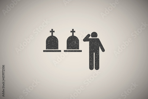 Man funeral burial sorrow icon vector illustration in stamp style