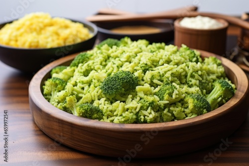 broccoli rice on a wooden board