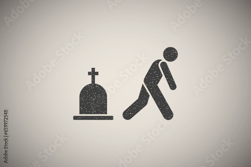 Man graves funeral sorrow icon vector illustration in stamp style