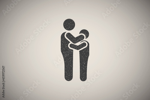 Man sadness child care hugest icon vector illustration in stamp style