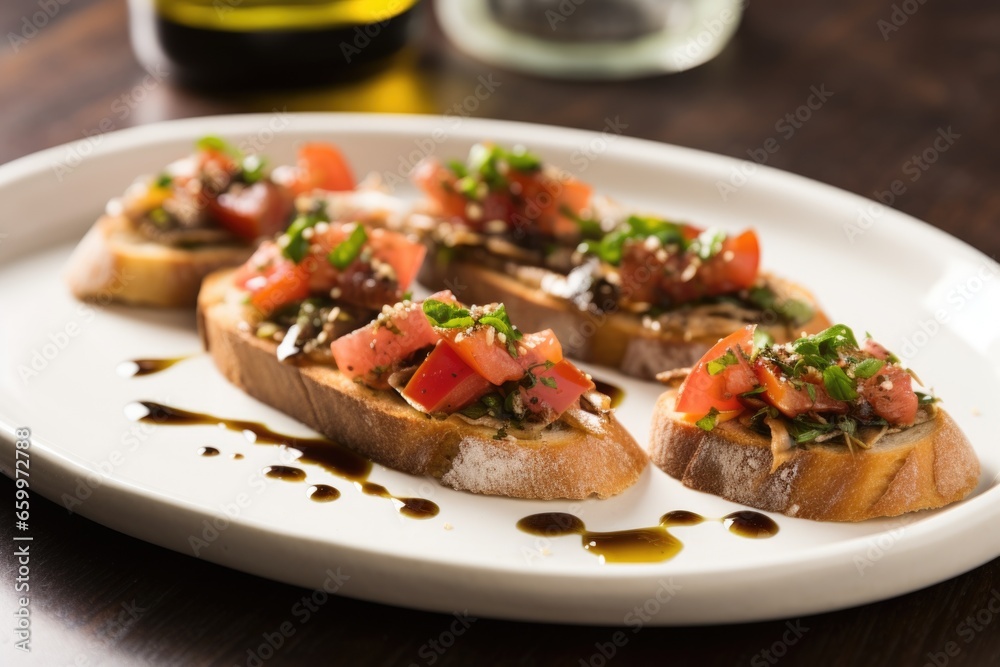 anchovy bruschetta with olive oil drizzle anchovy bruschetta with olive oil drizzle