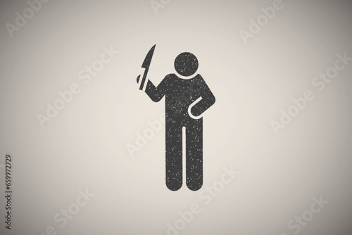 Cut himself suicidal killing wrist icon vector illustration in stamp style
